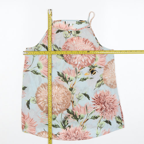Warehouse Women Blue UK 8 Floral Spaghetti Strap High Neck Camisole Top