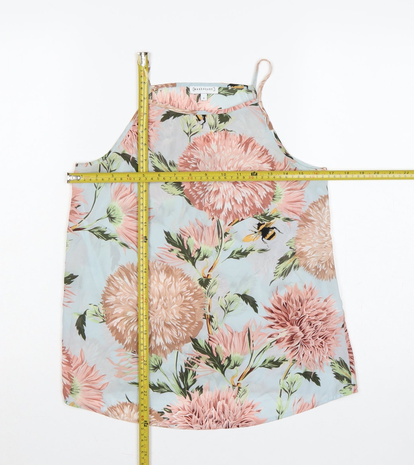Warehouse Women Blue UK 8 Floral Spaghetti Strap High Neck Camisole Top