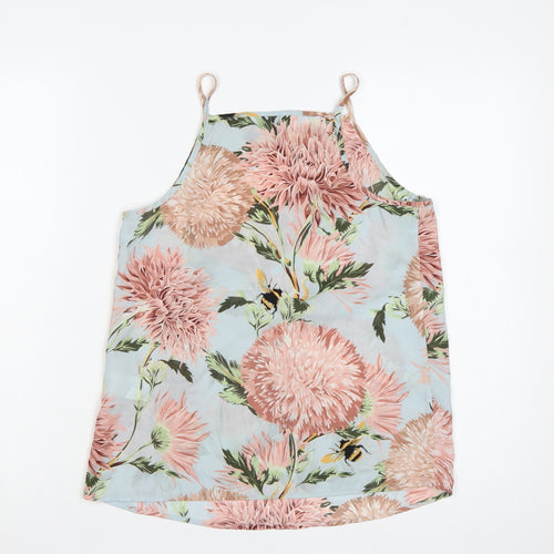 Warehouse Women Blue UK 8 Floral Spaghetti Strap High Neck Camisole Top