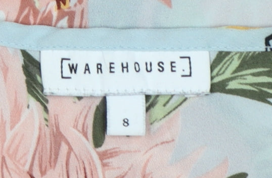 Warehouse Women Blue UK 8 Floral Spaghetti Strap High Neck Camisole Top