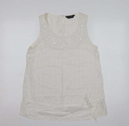 Dorothy Perkins Women Ivory UK 14 Cotton Beaded Embroidered Camisole Tank
