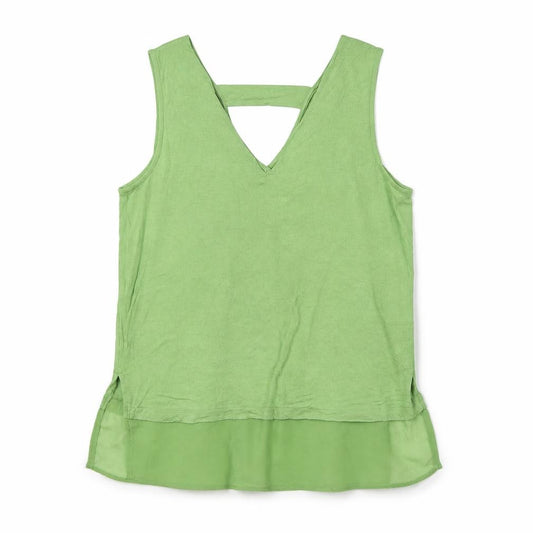 Front view of Next Women Green UK 14 Camisole V-Neck Layered Jersey Blouse