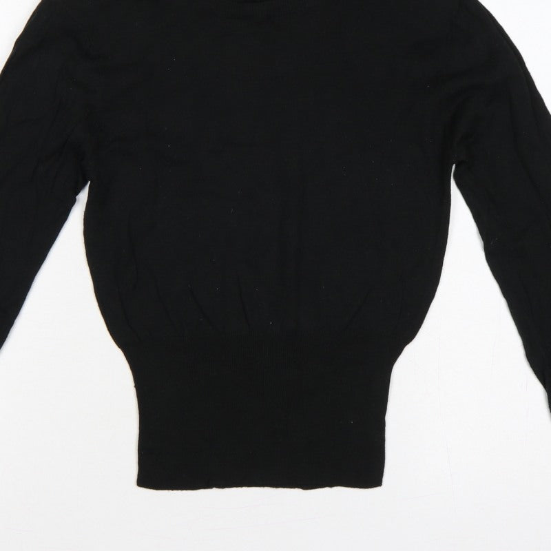 Brave Soul Women Black UK 10 Embellished Shoulder Crew Neck Knit Jumper