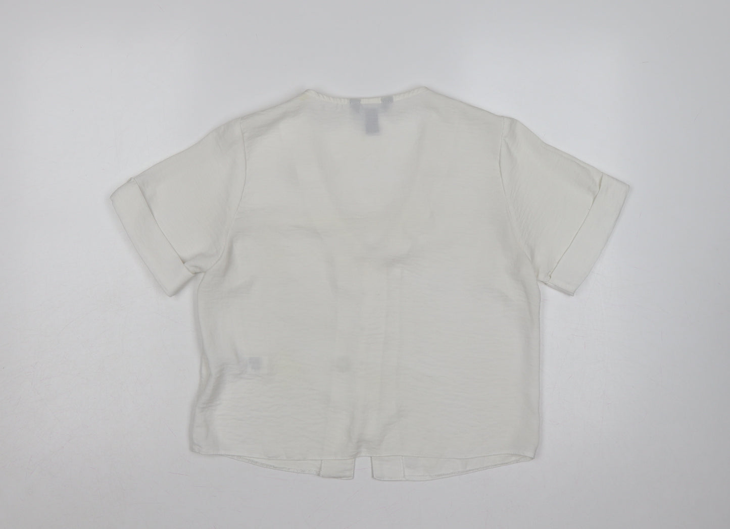 New Look Women White UK 10 V-Neck Button Front Short Sleeve Blouse