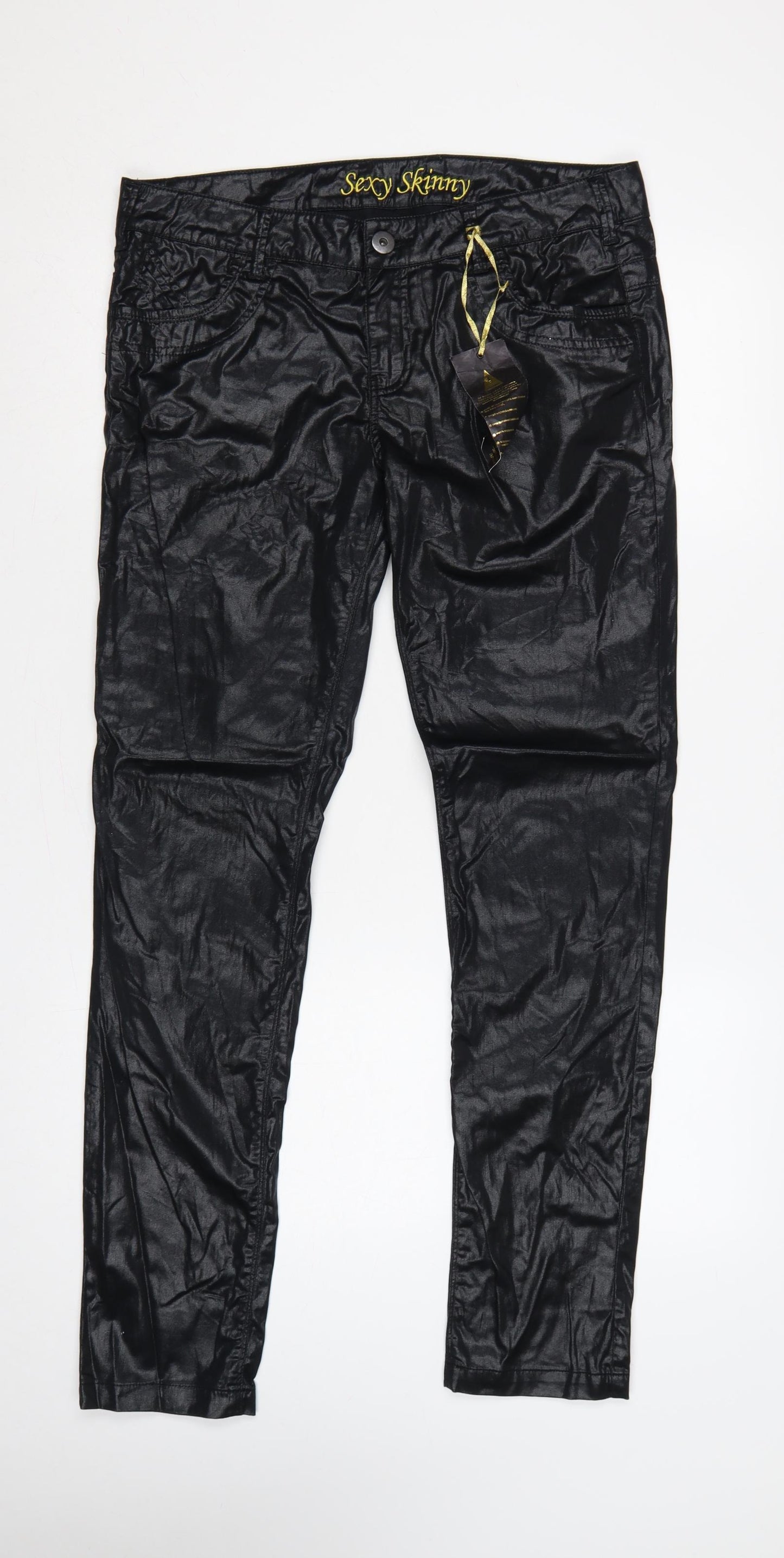 Next Women Black Size 14 Tall Sexy Skinny Coated Cotton Jeggings