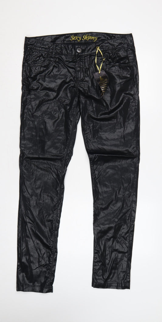 Next Women Black Size 14 Tall Sexy Skinny Coated Cotton Jeggings