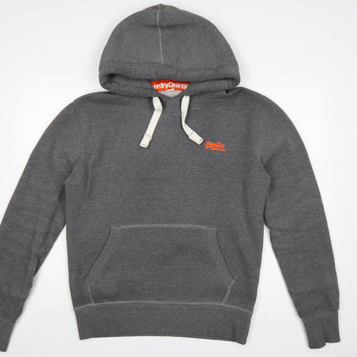 Superdry Men’s Grey L Pullover Hoodie Embroidered Logo Cotton Blend
