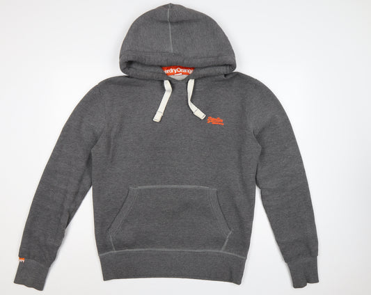 Superdry Men’s Grey L Pullover Hoodie Embroidered Logo Cotton Blend