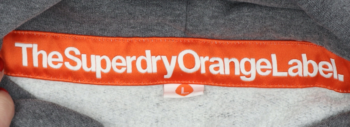 Superdry Men’s Grey L Pullover Hoodie Embroidered Logo Cotton Blend