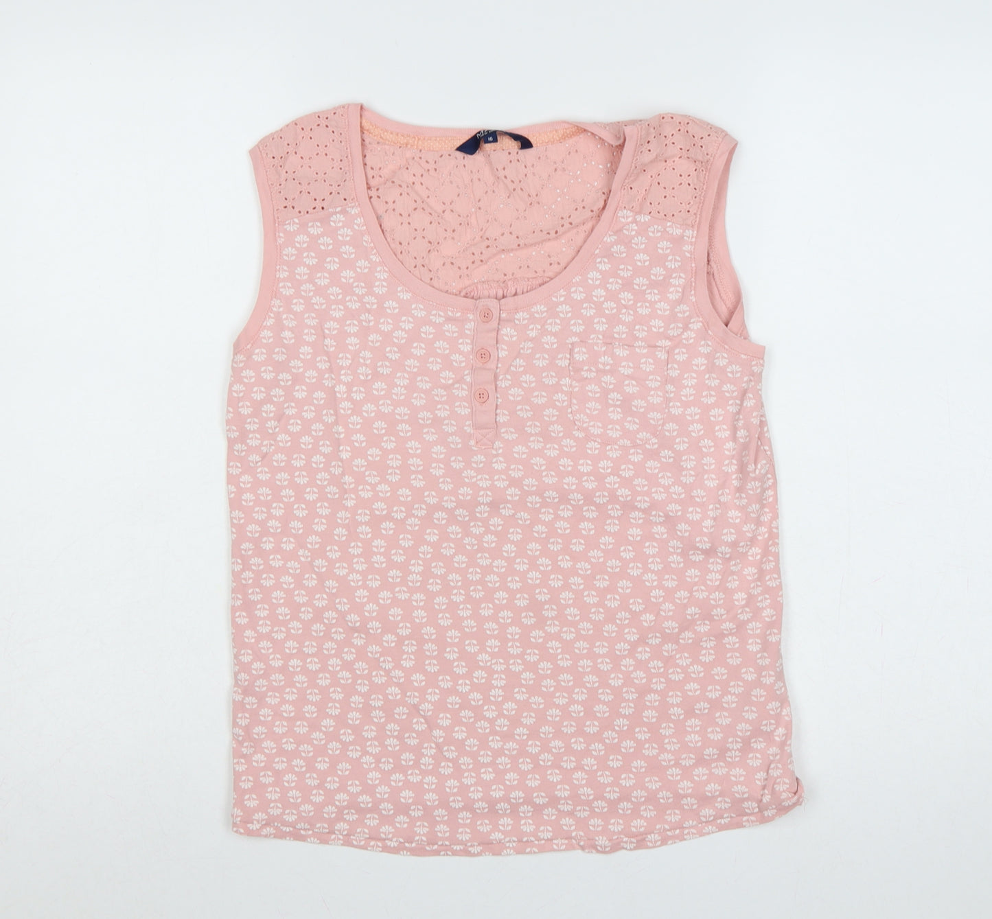 Maine New England Women’s Pink Size 16 Floral Eyelet Button Tank Top