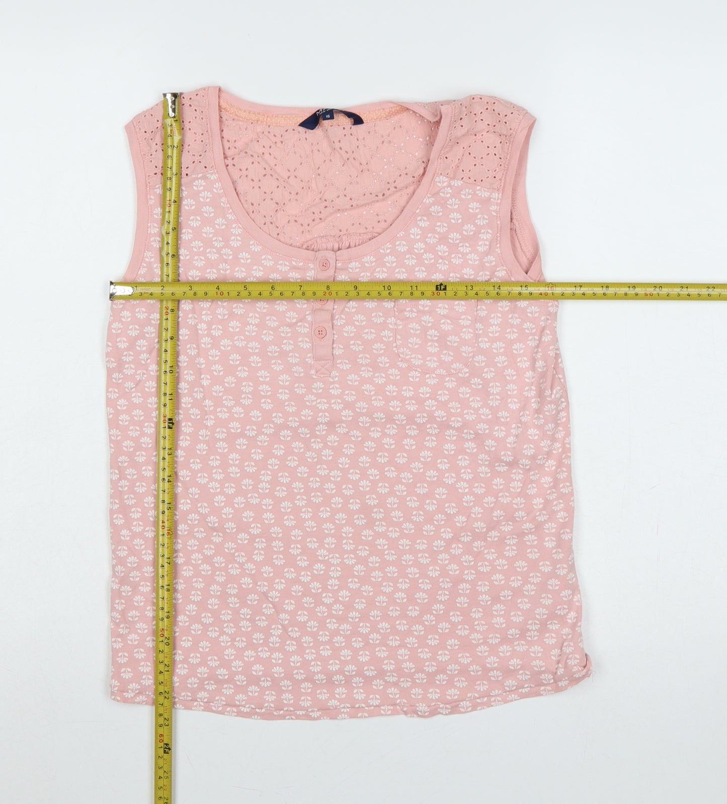 Maine New England Women’s Pink Size 16 Floral Eyelet Button Tank Top