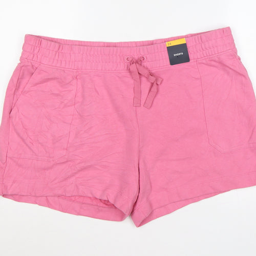 Marks & Spencer Women Pink UK 24 Sweat Shorts Cotton Drawstring Pockets