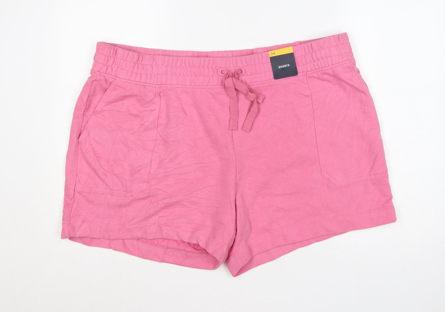 Marks & Spencer Women Pink UK 24 Sweat Shorts Cotton Drawstring Pockets
