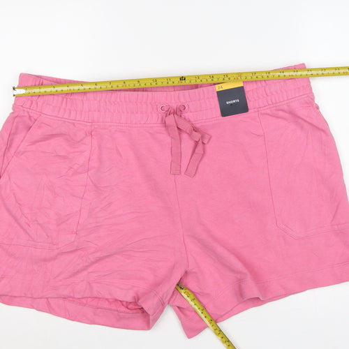 Marks & Spencer Women Pink UK 24 Sweat Shorts Cotton Drawstring Pockets