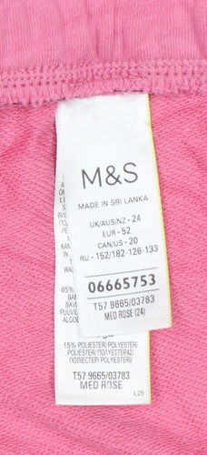 Marks & Spencer Women Pink UK 24 Sweat Shorts Cotton Drawstring Pockets