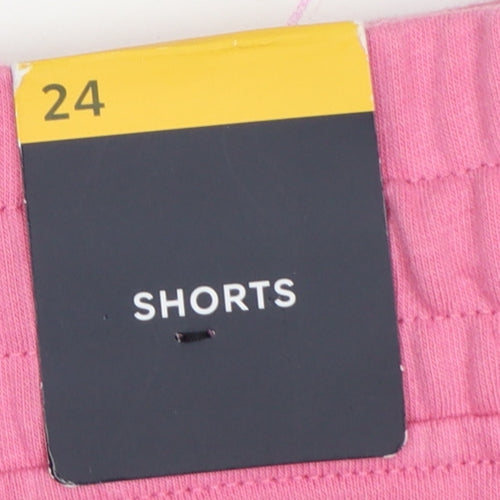 Marks & Spencer Women Pink UK 24 Sweat Shorts Cotton Drawstring Pockets