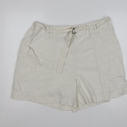 M&S Women’s Ivory Linen Blend Cargo Shorts Belted UK 22