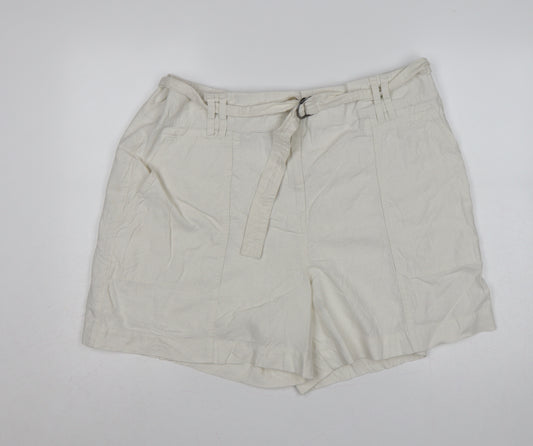 M&S Women’s Ivory Linen Blend Cargo Shorts Belted UK 22