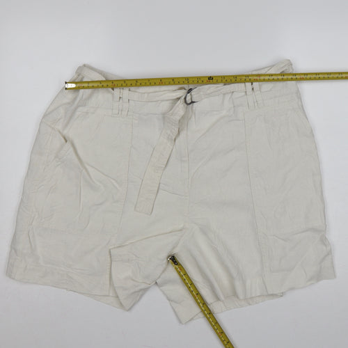 M&S Women’s Ivory Linen Blend Cargo Shorts Belted UK 22