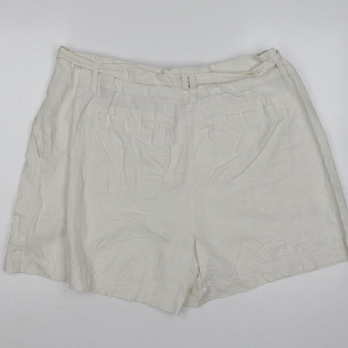 M&S Women’s Ivory Linen Blend Cargo Shorts Belted UK 22
