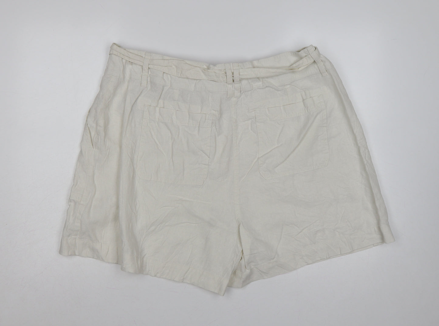 M&S Women’s Ivory Linen Blend Cargo Shorts Belted UK 22