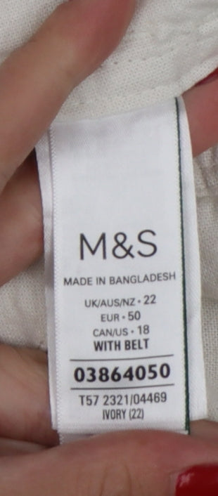 M&S Women’s Ivory Linen Blend Cargo Shorts Belted UK 22
