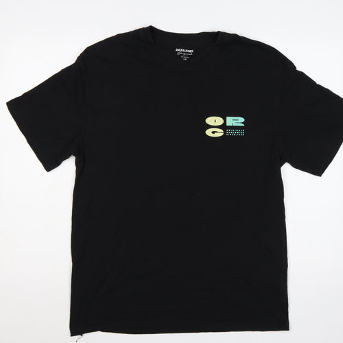 Jack & Jones Men Black L Graphic Print Crew Neck T-Shirt