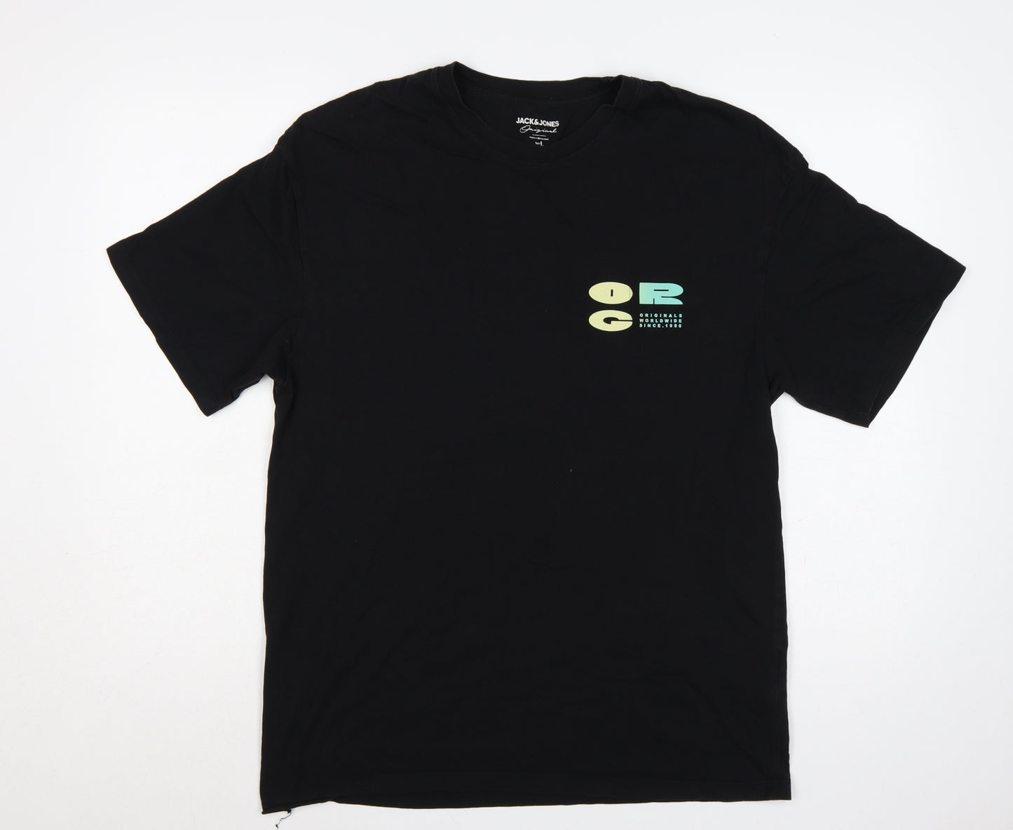 Jack & Jones Men Black L Graphic Print Crew Neck T-Shirt