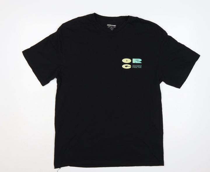 Jack & Jones Men Black L Graphic Print Crew Neck T-Shirt