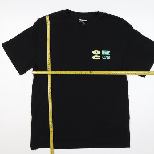 Jack & Jones Men Black L Graphic Print Crew Neck T-Shirt