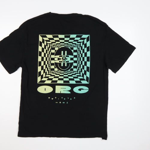 Jack & Jones Men Black L Graphic Print Crew Neck T-Shirt