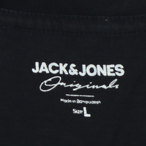 Jack & Jones Men Black L Graphic Print Crew Neck T-Shirt