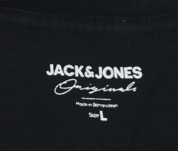 Jack & Jones Men Black L Graphic Print Crew Neck T-Shirt