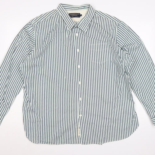 Hammond & Co Men’s White Navy Green Stripe Cotton Shirt 2XL