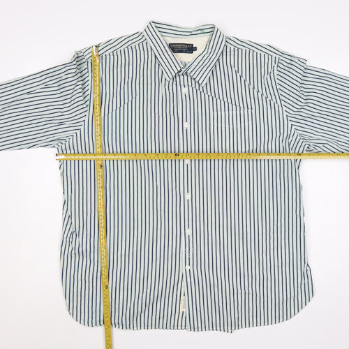 Hammond & Co Men’s White Navy Green Stripe Cotton Shirt 2XL