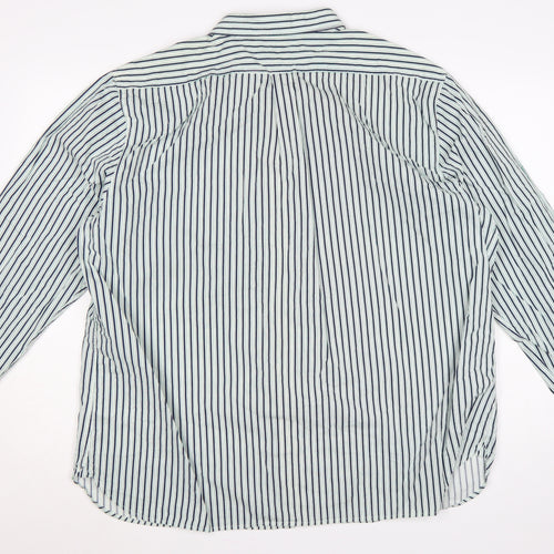 Hammond & Co Men’s White Navy Green Stripe Cotton Shirt 2XL