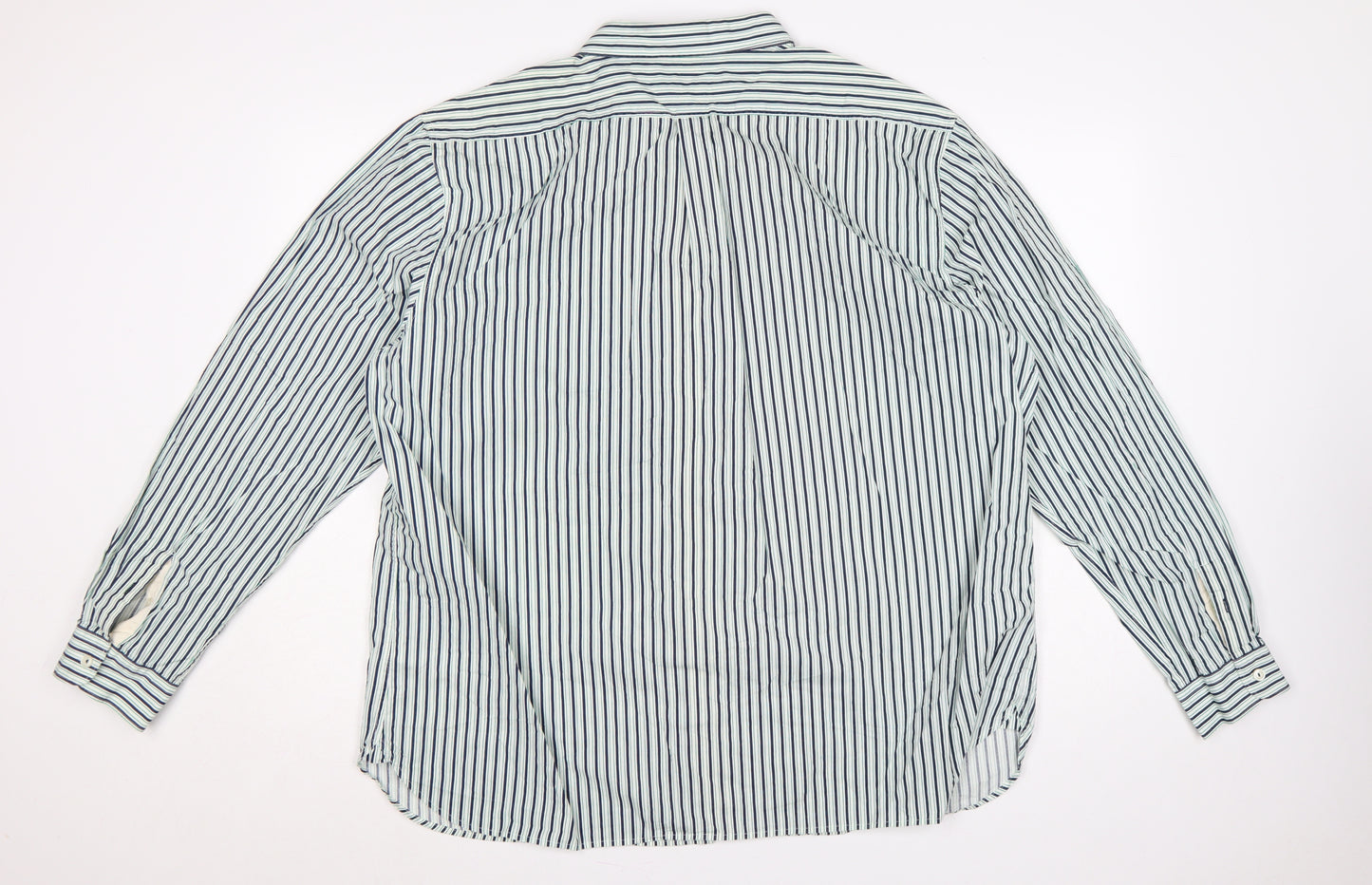 Hammond & Co Men’s White Navy Green Stripe Cotton Shirt 2XL