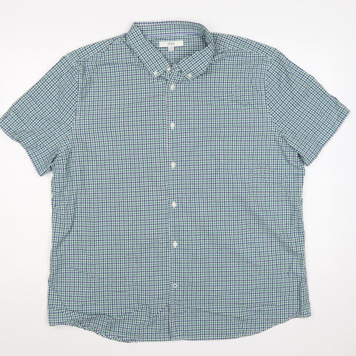 Marks & Spencer Men’s Green Blue Check 2XL Button-Down Short Sleeve Shirt