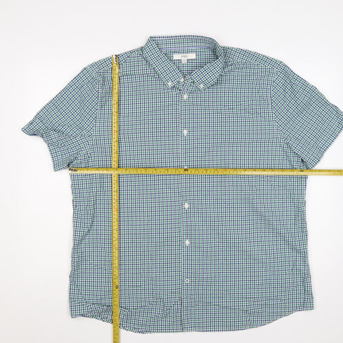 Marks & Spencer Men’s Green Blue Check 2XL Button-Down Short Sleeve Shirt
