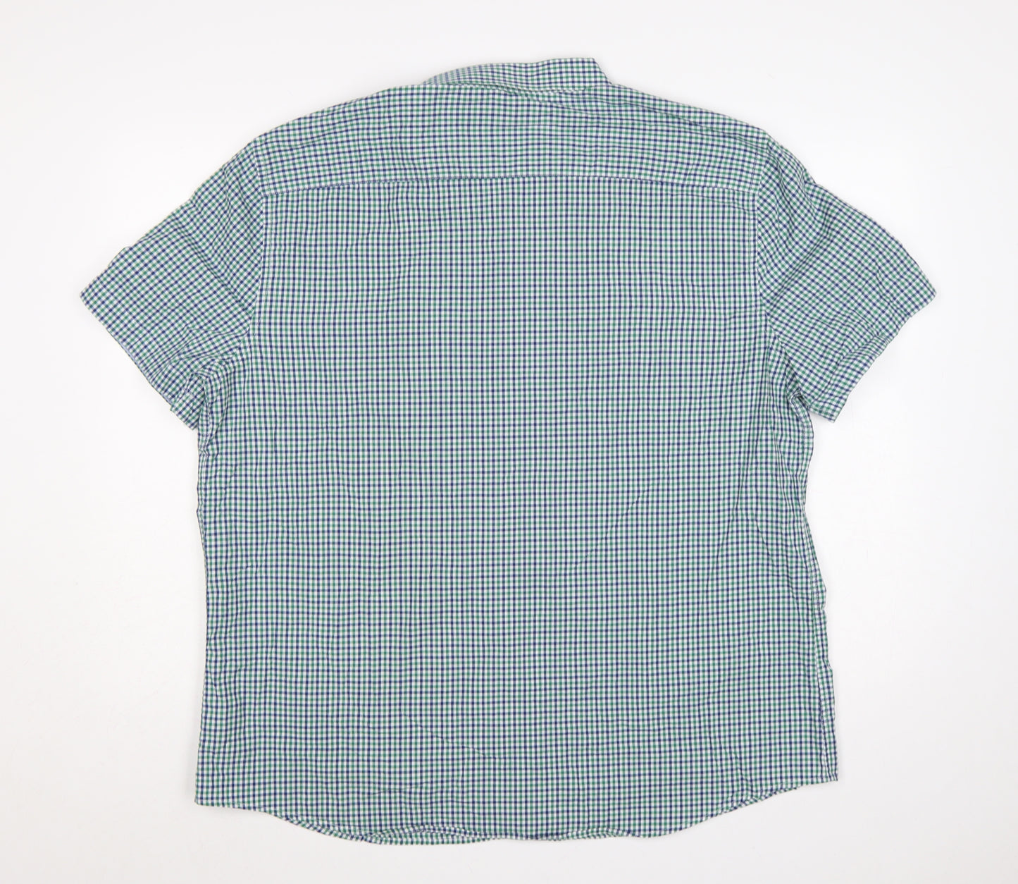 Marks & Spencer Men’s Green Blue Check 2XL Button-Down Short Sleeve Shirt
