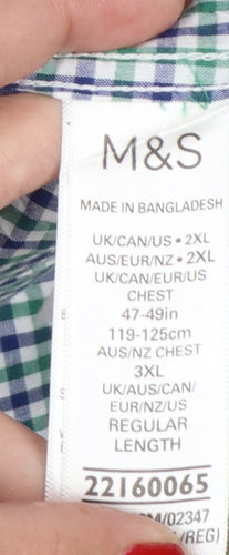 Marks & Spencer Men’s Green Blue Check 2XL Button-Down Short Sleeve Shirt