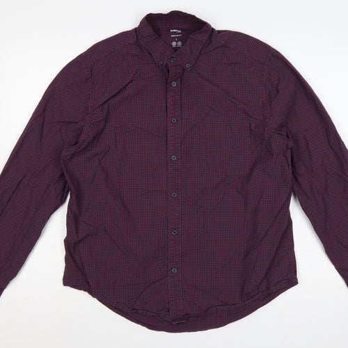 Dunnes Stores Men’s Red Check Cotton Button-Down Shirt L Regular Fit