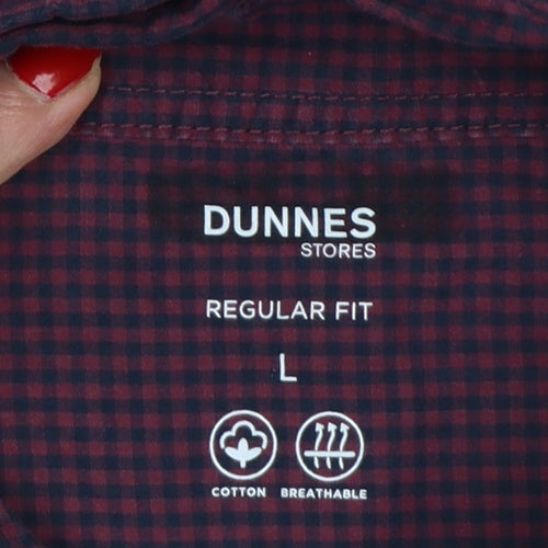 Dunnes Stores Men’s Red Check Cotton Button-Down Shirt L Regular Fit
