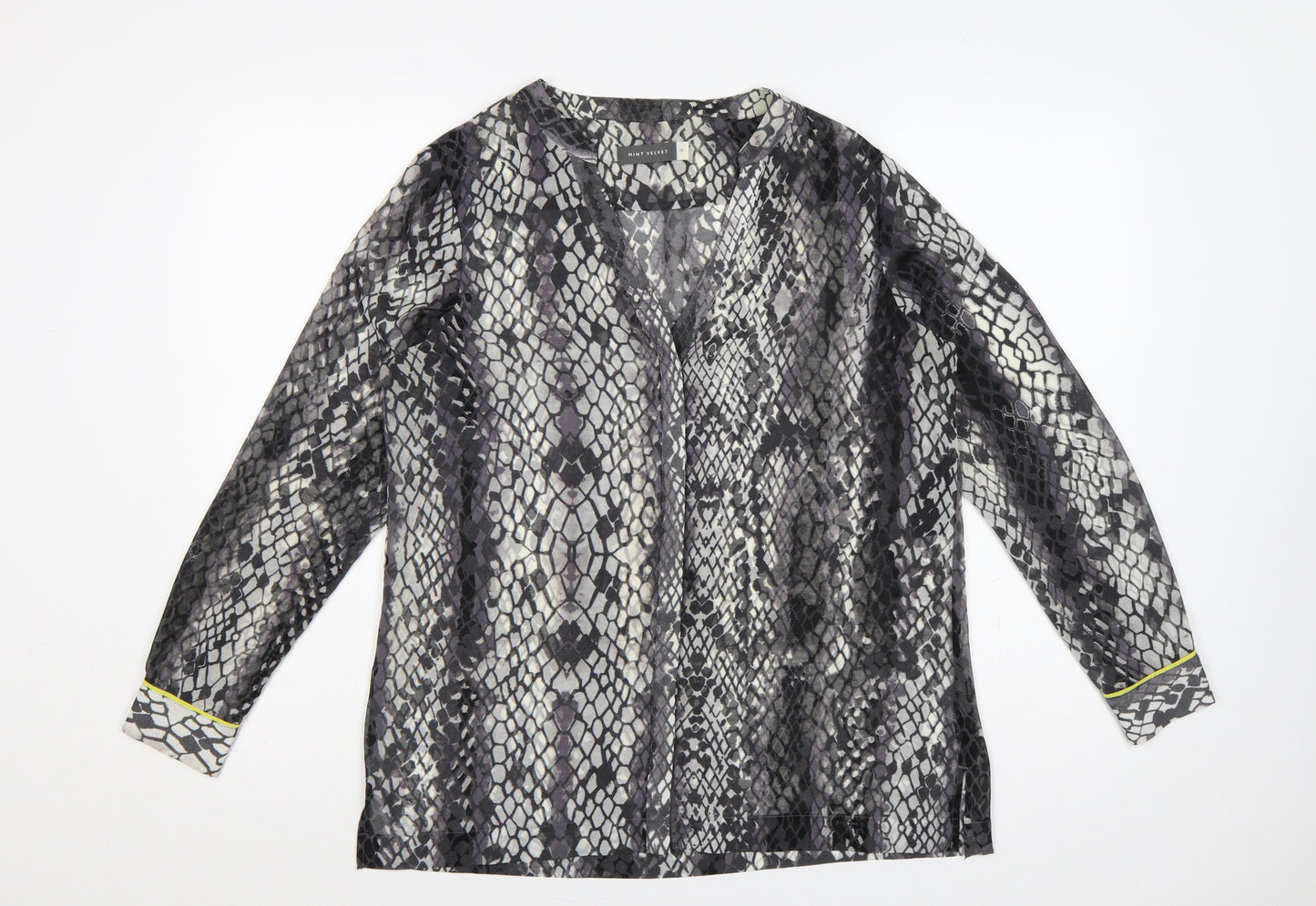 Mint Velvet Women Multicoloured UK 12 Snake Print Sheer V-Neck Blouse