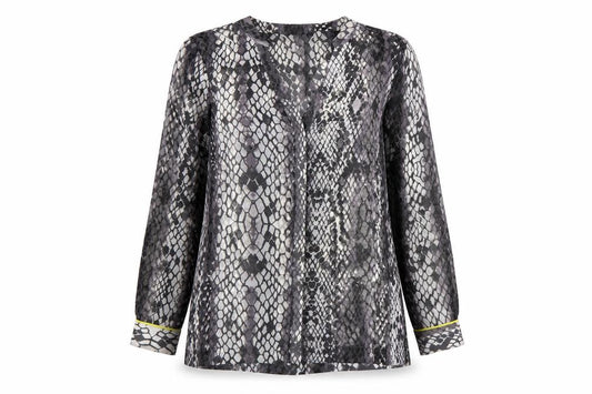 Front view of Mint Velvet Women Multicoloured UK 12 Snake Print Sheer V-Neck Blouse