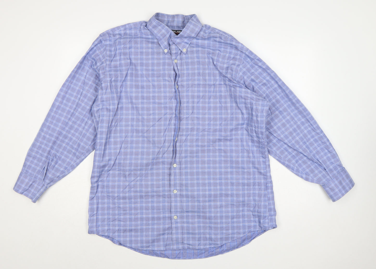 Kirkland Signature Men's Blue Check 17 Traditional Fit Non-Iron Shirt