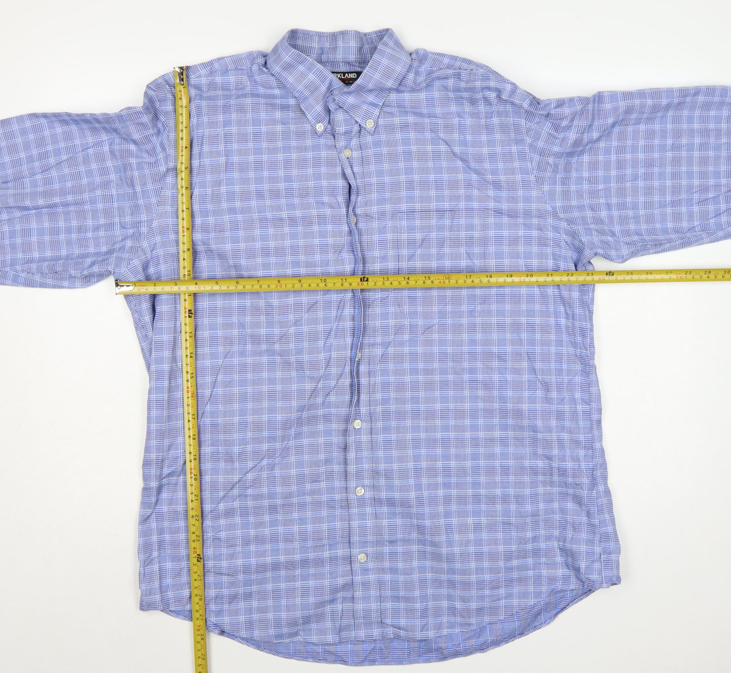 Kirkland Signature Men's Blue Check 17 Traditional Fit Non-Iron Shirt