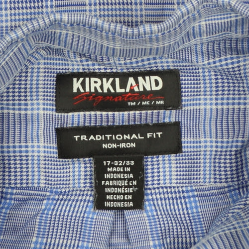 Kirkland Signature Men's Blue Check 17 Traditional Fit Non-Iron Shirt