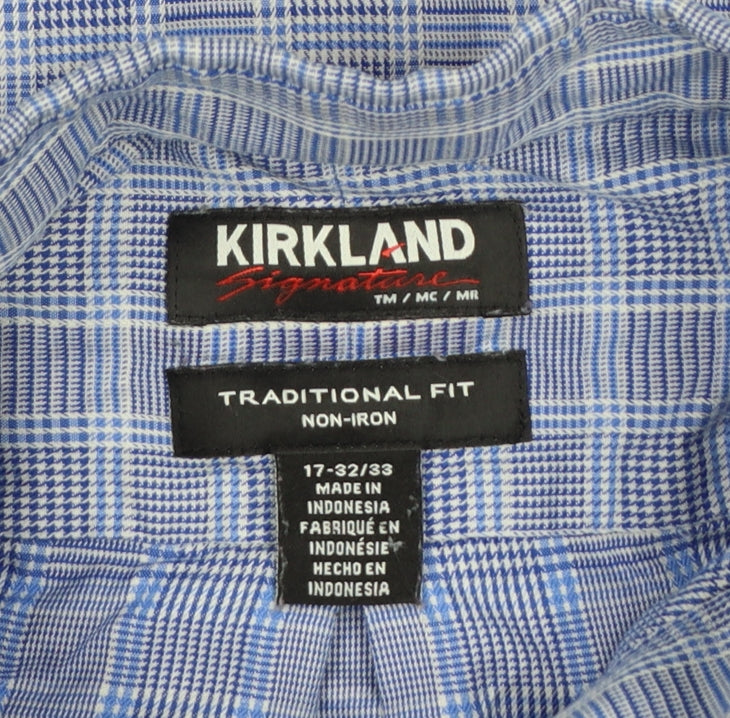 Kirkland Signature Men's Blue Check 17 Traditional Fit Non-Iron Shirt