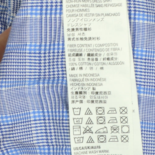 Kirkland Signature Men's Blue Check 17 Traditional Fit Non-Iron Shirt